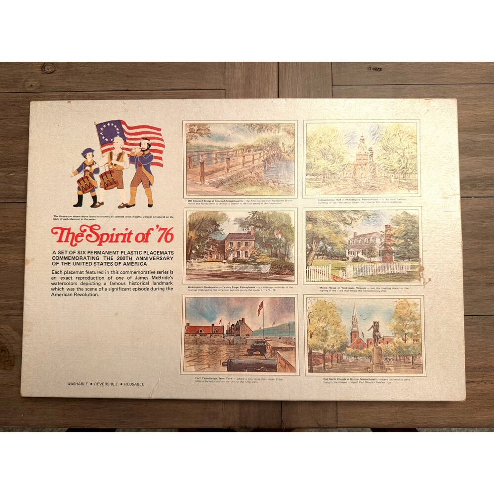 6 Plastic coated‎ PLACEMATS 1776 Bicentennial SPIRIT OF '76 - Rosetta Valone